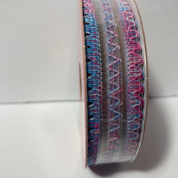 6 Rolls Ribbon Zig Zag Clear Mesh Stripe Blue Pink - Picture 3 of 7